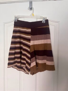 Free People Striped Knit Skater Shorts in Brown and Pink